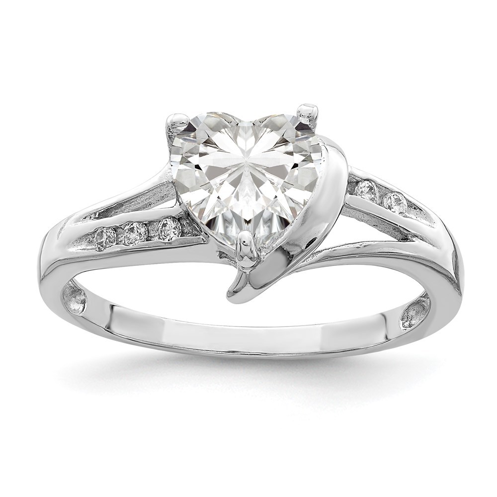 925 Sterling Silver Rhodium Plated CZ (Cubic Zirconia) Heart Ring